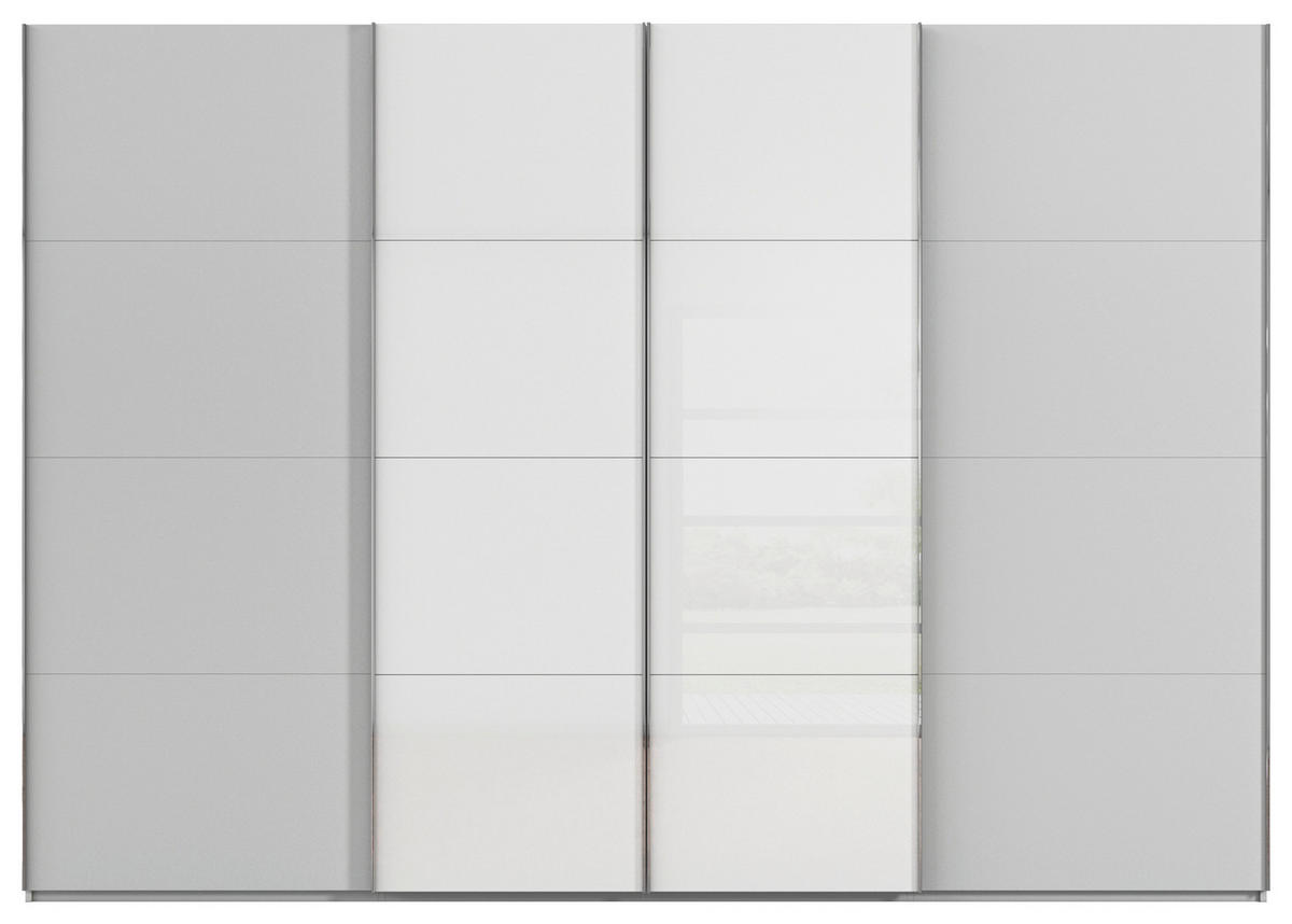 SCHWEBETÜRENSCHRANK 316/235/68 cm 4-türig Grau, Weiß  - Chromfarben/Weiß, KONVENTIONELL, Glas/Holzwerkstoff (316/235/68cm) - Novel