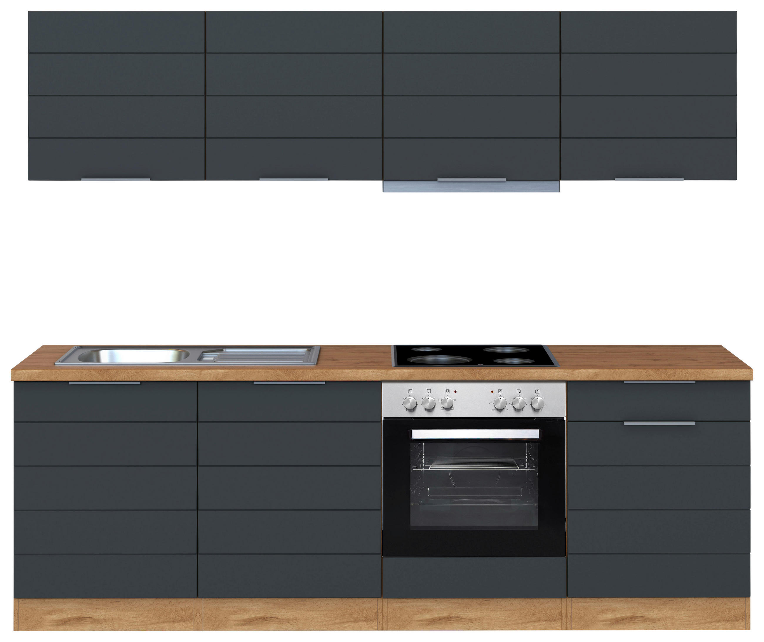 KÜCHENBLOCK 240 cm   in Grau, Eiche Wotan  - Eiche Wotan/Grau, Design, Holzwerkstoff/Metall (240cm) - Held