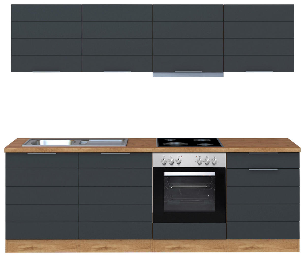 KÜCHENBLOCK 240 cm   in Grau, Eiche Wotan  - Eiche Wotan/Grau, Design, Holzwerkstoff/Metall (240cm) - Held