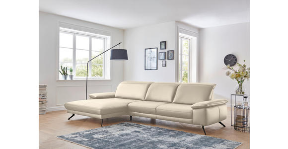 ECKSOFA in Echtleder Creme  - Creme/Schwarz, Design, Leder/Metall (193/328cm) - Dieter Knoll