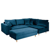 ECKSOFA inkl. Hocker Ariella Blau Samt Rückenkissen, Hocker  - Blau/Naturfarben, Design, Holz/Textil (231/161cm) - P & B