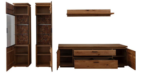 WOHNWAND 4-teilig  in Grau, Eichefarben  340/204/50 cm  - Eichefarben/Anthrazit, Natur, Glas/Holz (340/204/50cm) - Linea Natura