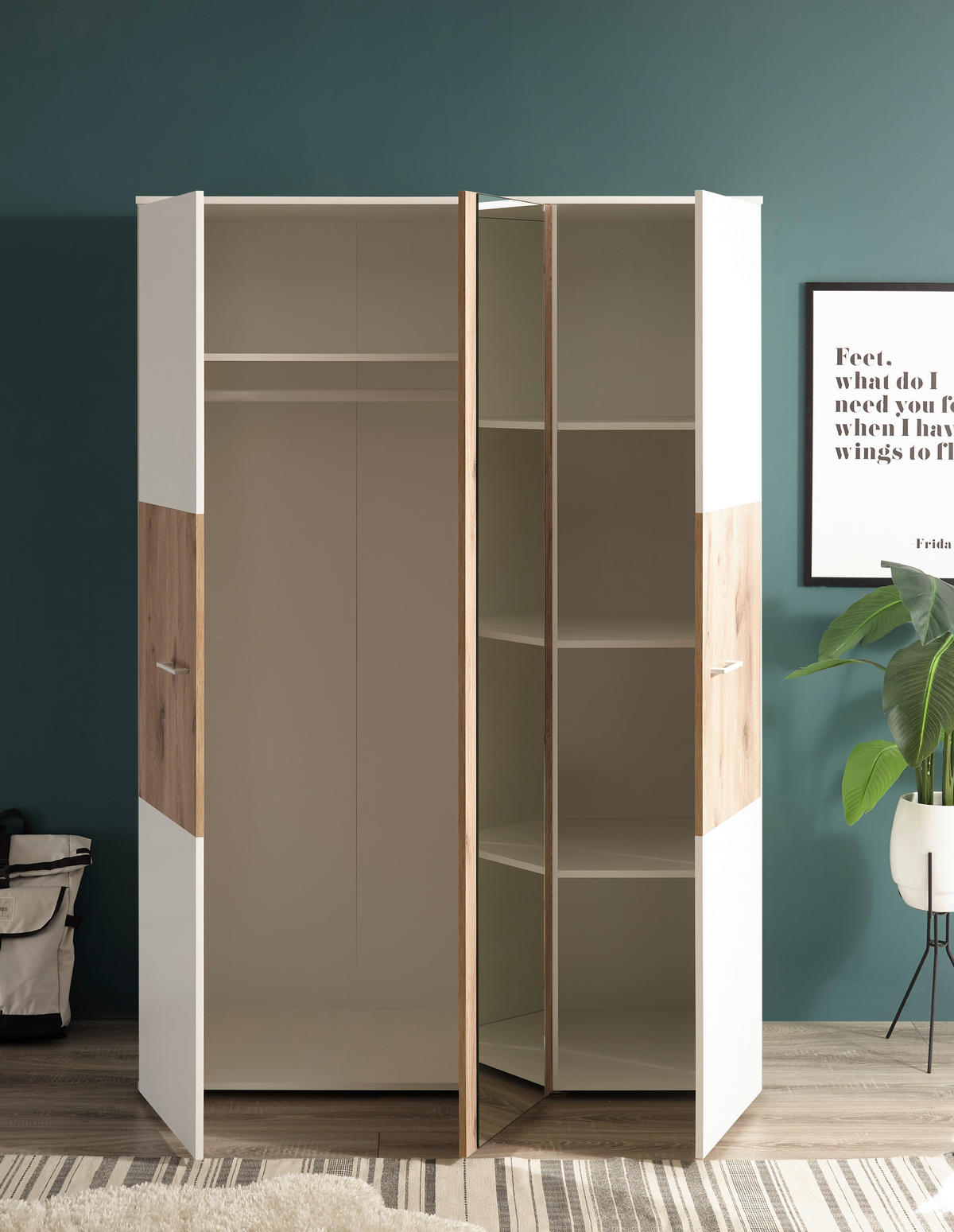 KLEIDERSCHRANK 135/195/60 cm 3-türig Weiß, Eichefarben  - Eichefarben/Weiß, KONVENTIONELL, Holzwerkstoff/Kunststoff (135/195/60cm) - MID.YOU