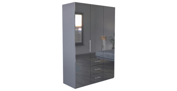 KLEIDERSCHRANK 147/219/59 cm 3-türig  - Anthrazit/Anthrazit Hochglanz, KONVENTIONELL, Holzwerkstoff/Metall (147/219/59cm) - Carryhome