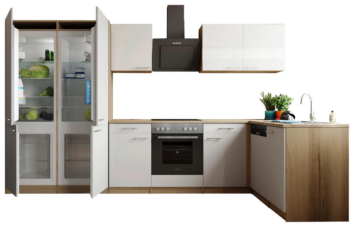 Bucătărie Pe Colț   - alb/culoare inox, Trend, metal/material pe bază de lemn (340/172cm) - Respekta