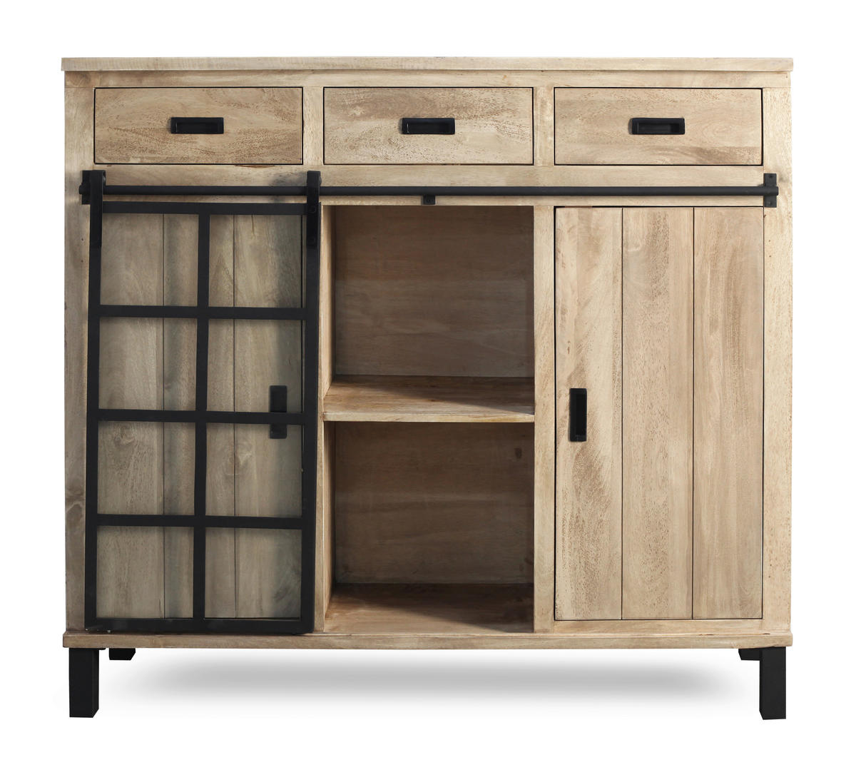 HIGHBOARD  148/135/42 cm 3 Schublade(n)  - Graubraun/Schwarz, LIFESTYLE, Glas/Holz (148/135/42cm) - Landscape