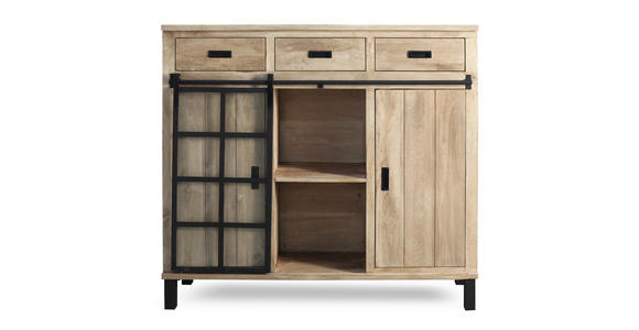 HIGHBOARD  148/135/42 cm 3 Schublade(n)  - Graubraun/Schwarz, LIFESTYLE, Glas/Holz (148/135/42cm) - Landscape