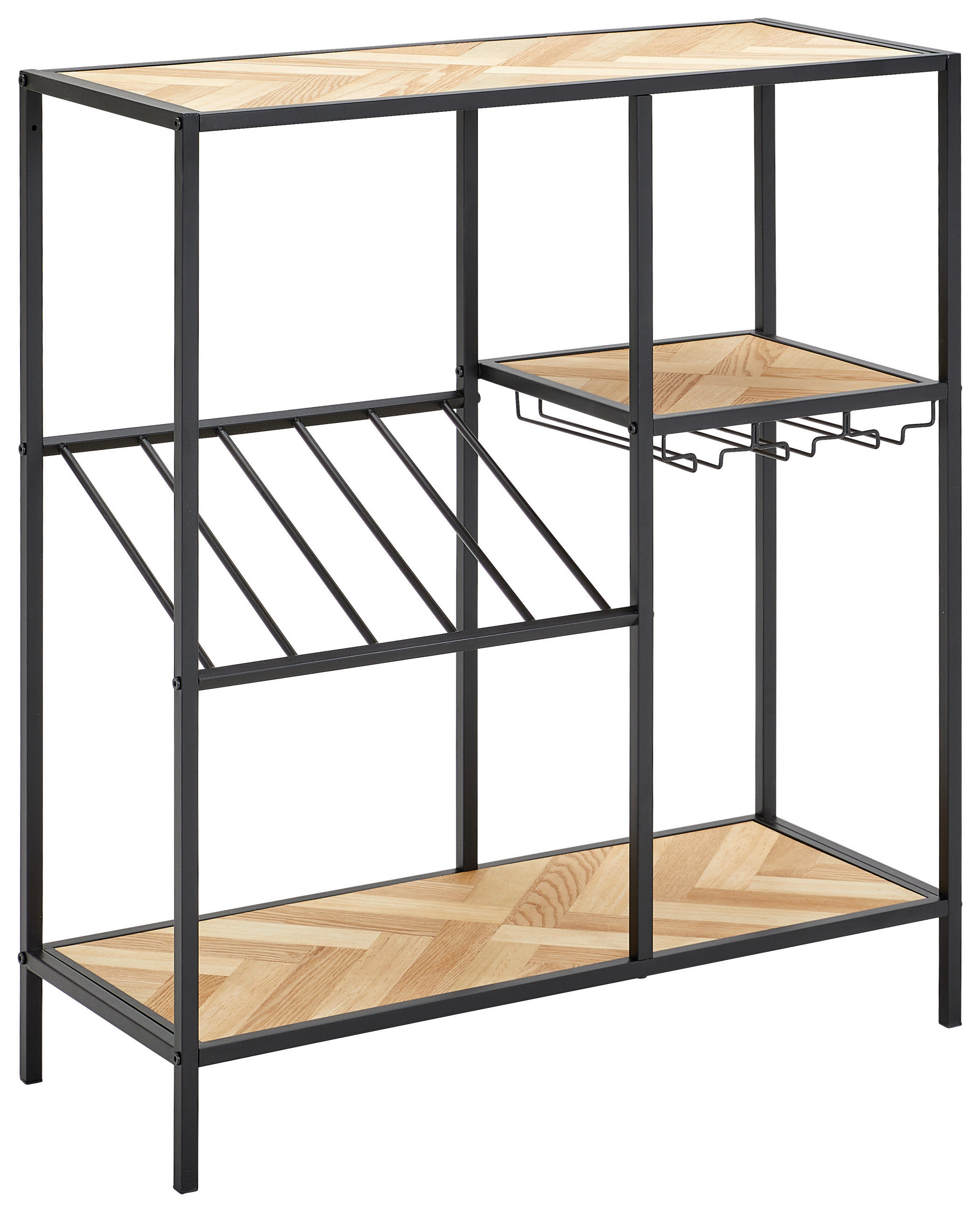 Etajeră Pentru Sticle De Vin   - culoare natur/negru, Design, lemn/metal (80/90/32cm) - MID.YOU