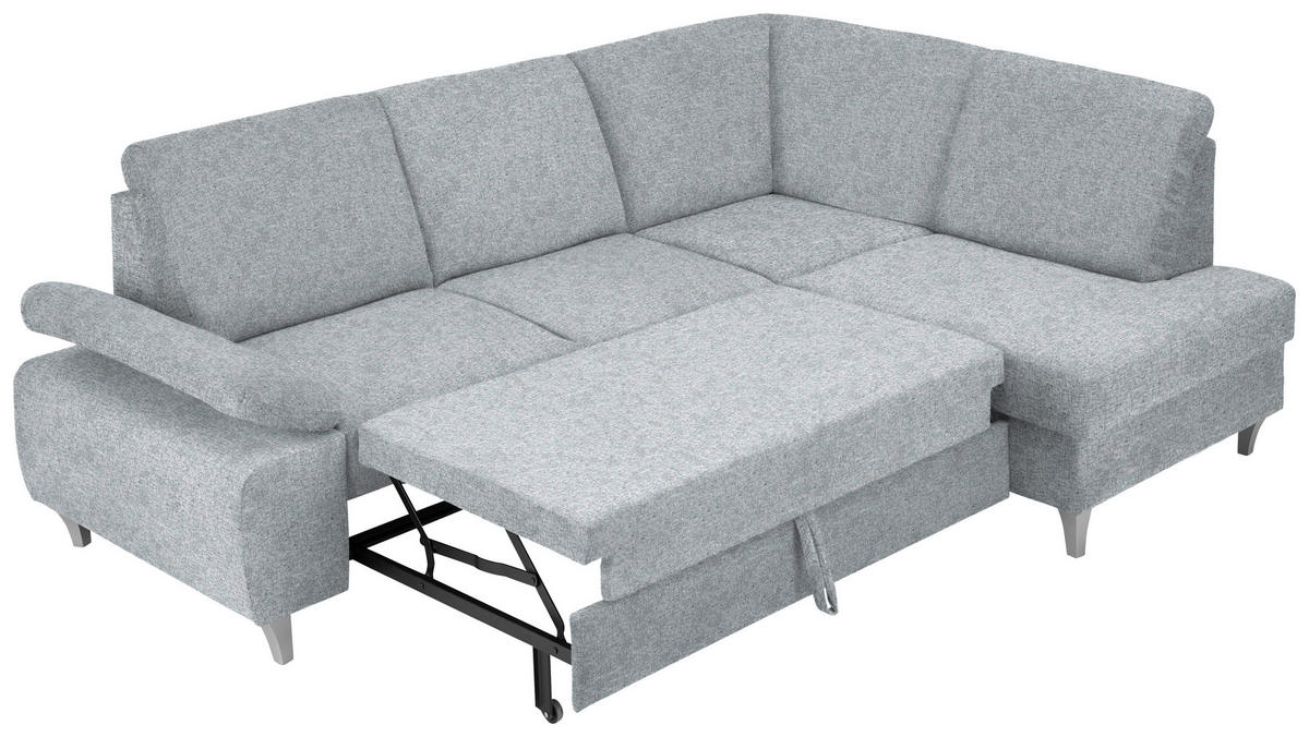 ECKSOFA in Flachgewebe Hellgrau  - Silberfarben/Hellgrau, Konventionell, Holz/Textil (255/186cm) - Cantus