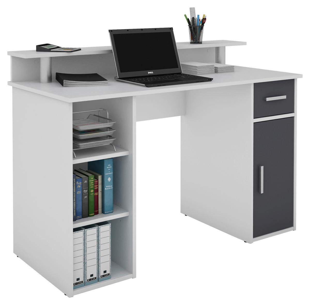 SCHREIBTISCH 120/55/88 cm  in Anthrazit, Weiß  - Anthrazit/Silberfarben, LIFESTYLE, Holzwerkstoff/Kunststoff (120/55/88cm) - MID.YOU