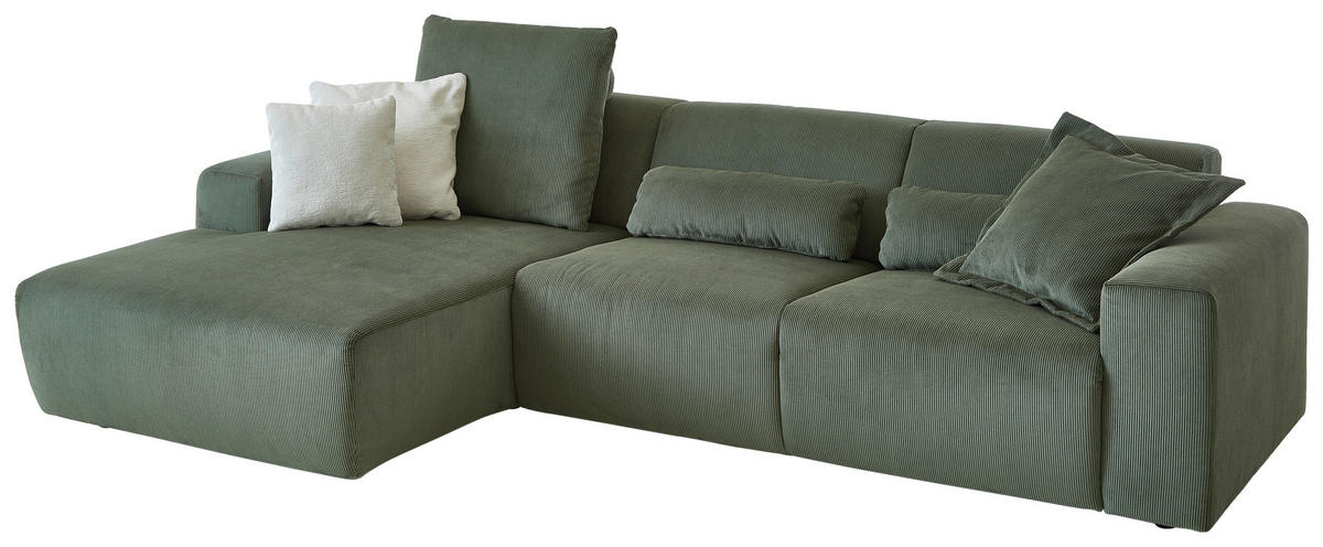 ECKSOFA in Feincord Waldgrün  - Waldgrün/Schwarz, Design, Kunststoff/Textil (174/302cm) - Beldomo Style