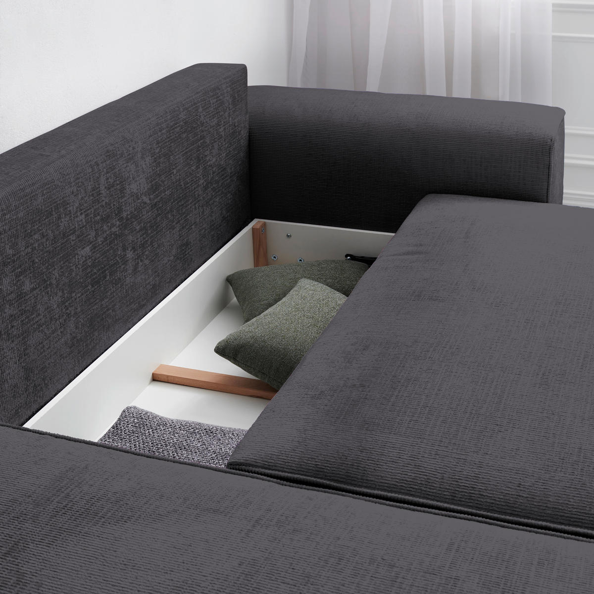 ECKSOFA in Plüsch Dunkelgrau  - Dunkelgrau/Blaugrau, Design, Kunststoff/Textil (152/288cm) - Xora