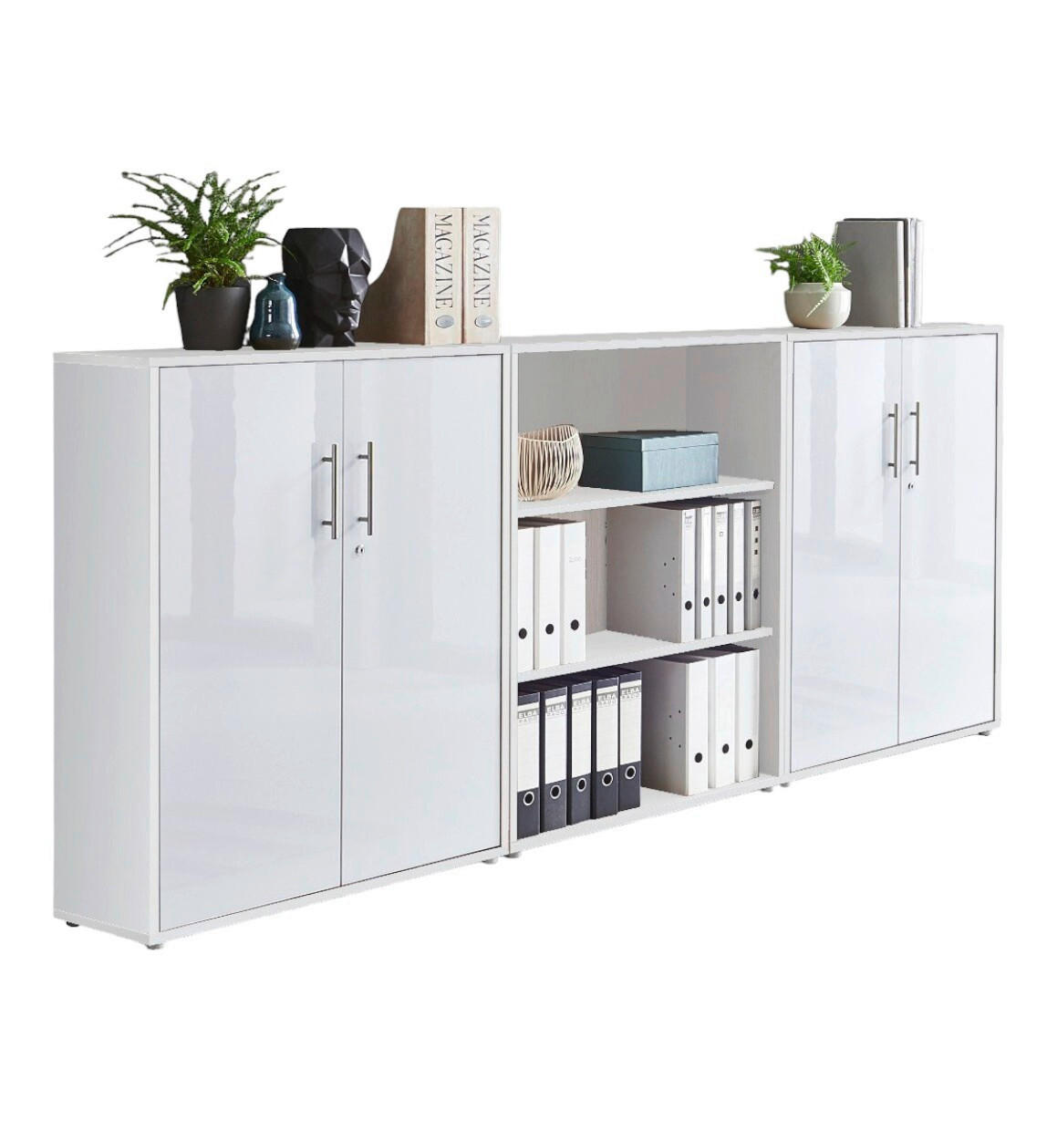 Mid.you Aktenschrank Weiß, Weiß Hochglanz 253.2x113.6x33 cm