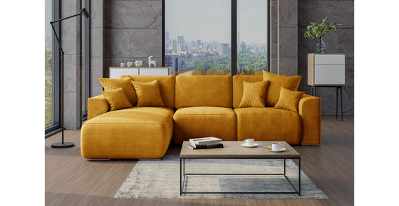 ECKSOFA in Samt Gelb  - Chromfarben/Gelb, KONVENTIONELL, Kunststoff/Textil (195/293cm) - Carryhome