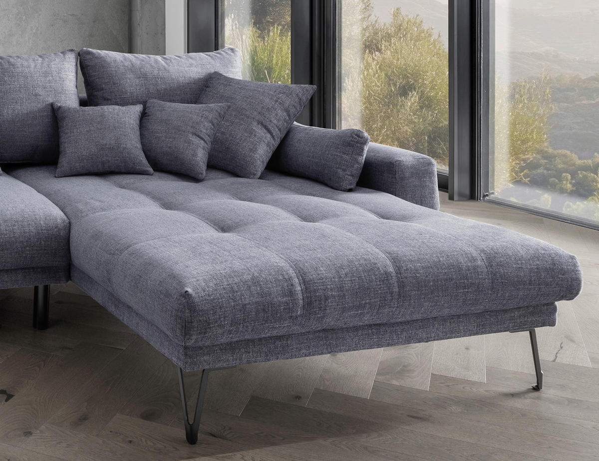 ECKSOFA in Mikrofaser Blau  - Blau/Schwarz, Konventionell, Textil/Metall (310/192cm) - Livetastic