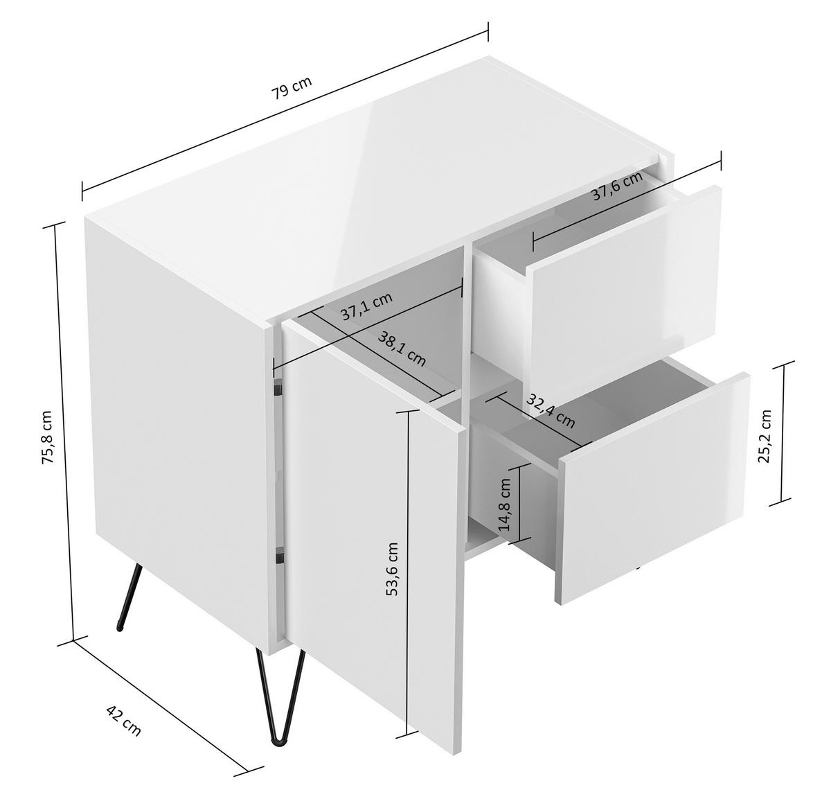 SIDEBOARD Posseik Industrial  in 79/75,8/42 cm  - Eichefarben/Graphitfarben, Design, Holzwerkstoff/Metall (79/75,8/42cm) - P & B