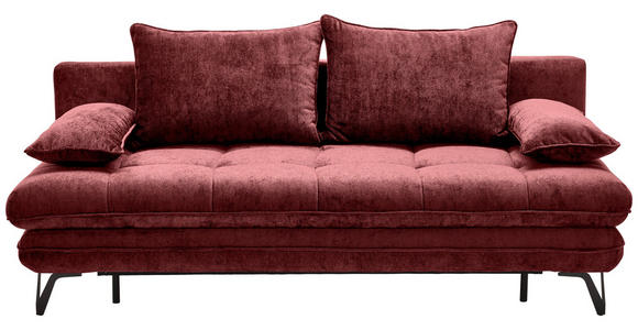 SCHLAFSOFA Italia Samt Weinrot  inkl. Rücken echt, Schlaffunktion, Armlehnenkissen, Rückenkissen  - Weinrot/Schwarz, Design, Textil/Metall (205/79-96/85cm) - Novel