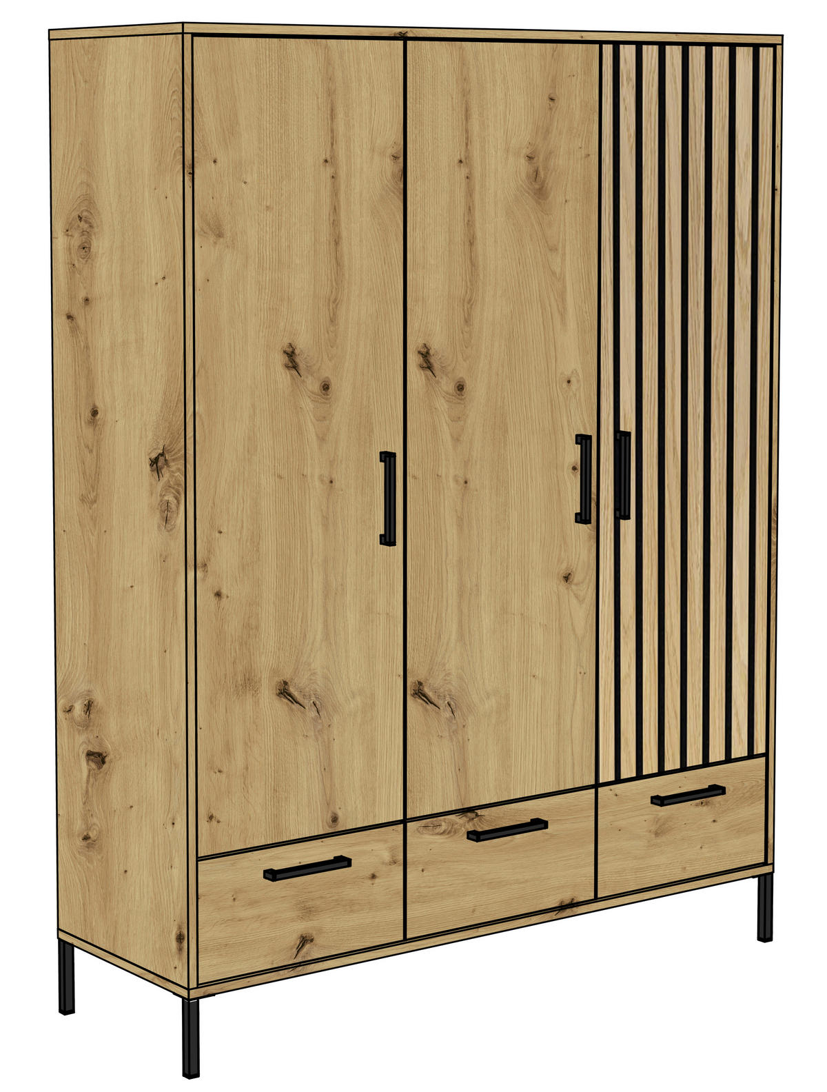 ORMAR ZA DJEČJU ODJEĆU  Line  - siva/hrast Artisan, Trend, drvni materijal/metal (148/195/51cm) - Jimmylee