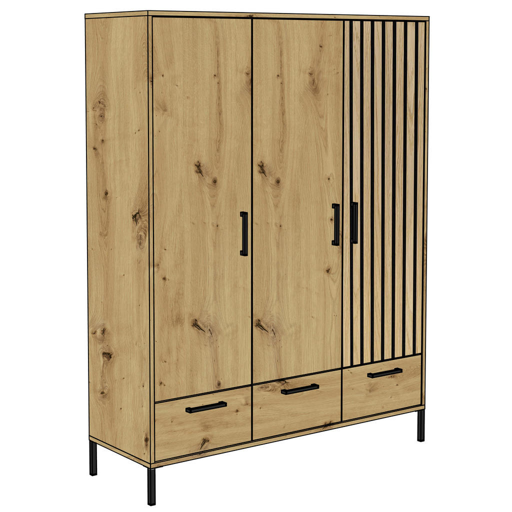 Thumbnail - Jimmylee Babykleiderschrank Line, Eiche Artisan, Metall, 4 Fächer, 3 Schubladen, 148x195x51 cm, DIN EN ISO 9001, Beimöbe...