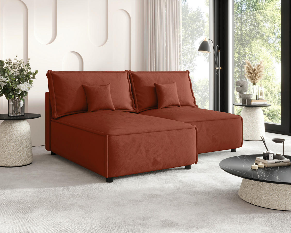 ECKSOFA Terracotta Webstoff Zierkissen, Rückenkissen, Rücken echt  - Terracotta/Schwarz, MODERN, Kunststoff/Textil (153/200cm) - Xora