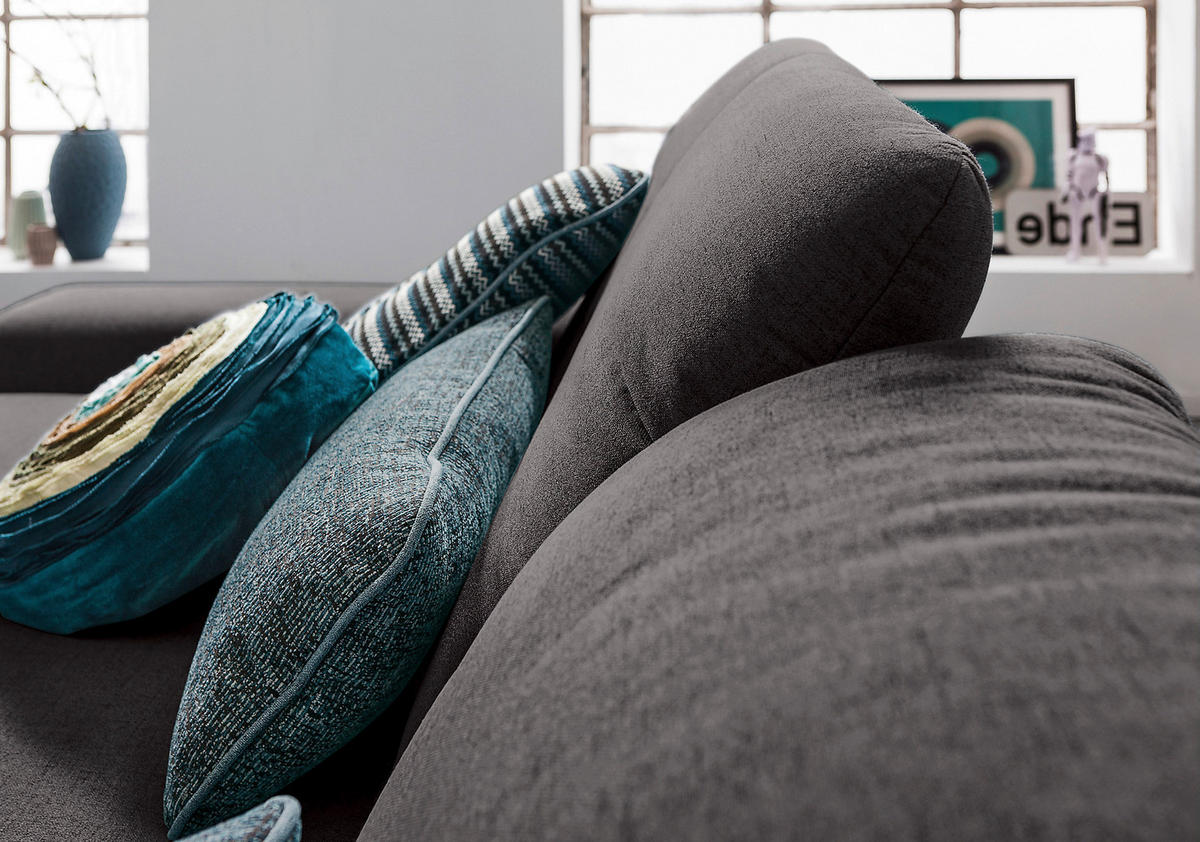 ECKSOFA Dunkelgrau Flachgewebe  - Chromfarben/Dunkelgrau, Design, Textil/Metall (198/276cm) - SetOne by Musterring