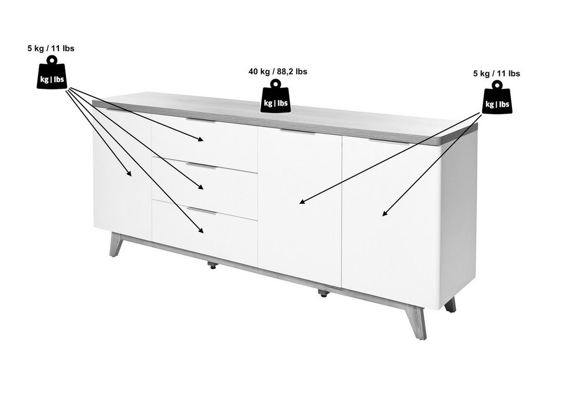 SIDEBOARD  in 180/77/39 cm  - Eichefarben/Alufarben, KONVENTIONELL, Holzwerkstoff/Metall (180/77/39cm) - Livetastic