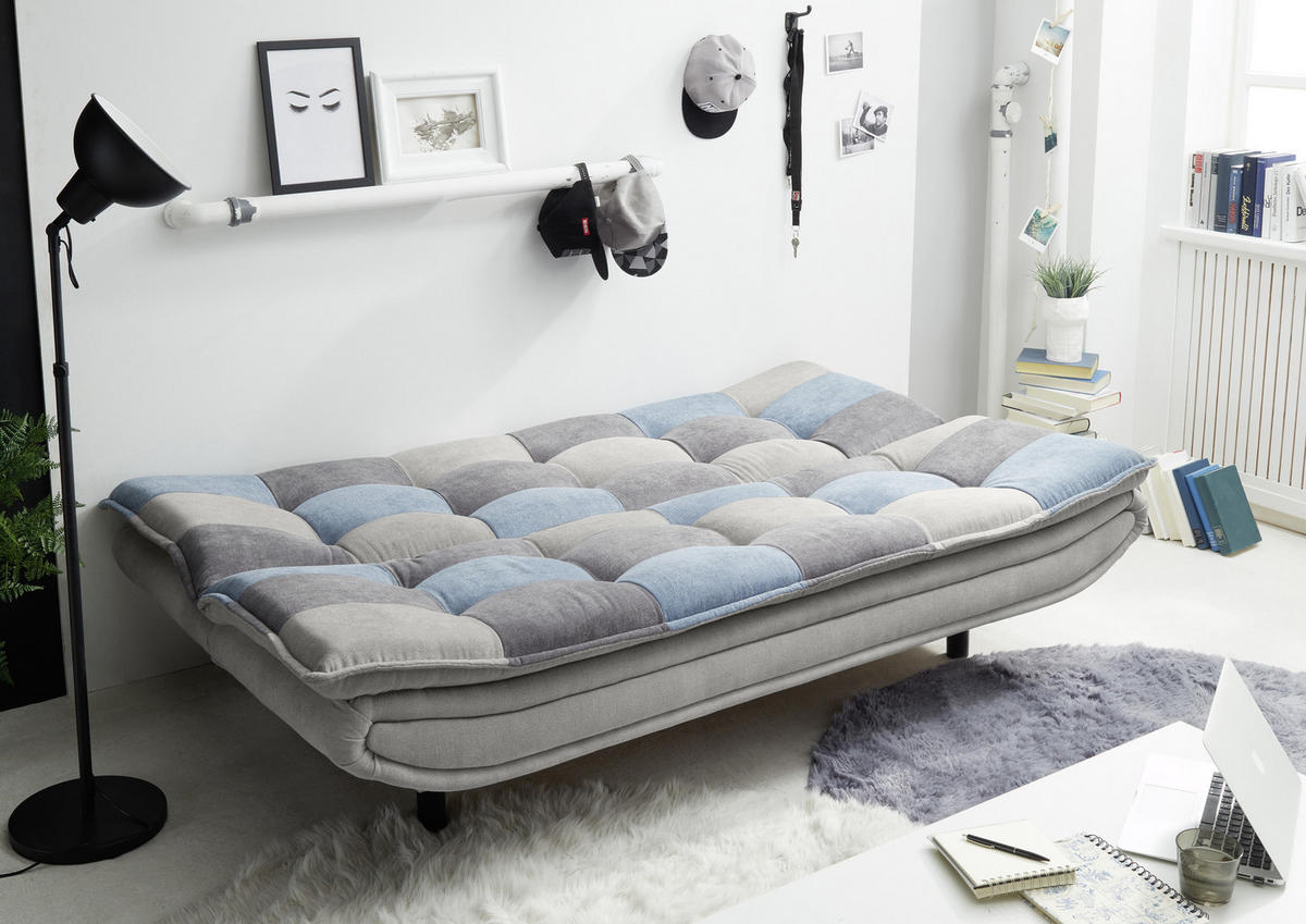 SCHLAFSOFA in Mikrovelours Blau, Schlammfarben, Dunkelgrau  - Blau/Schlammfarben, Basics, Holzwerkstoff/Kunststoff (188/90/89cm) - MID.YOU