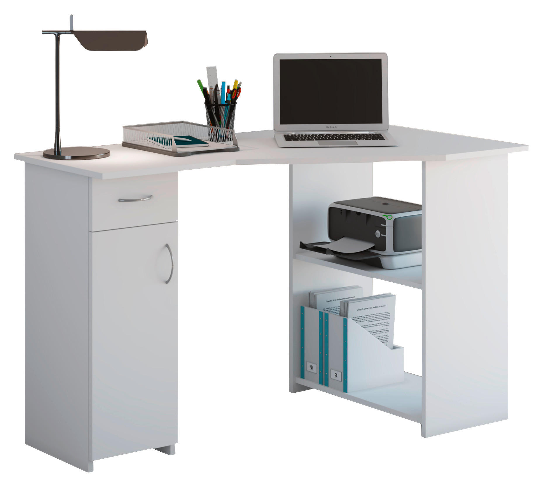 Eckschreibtisch mit Stauraum B 118 H 76 cm Linzia, Weiß