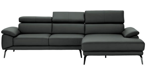 ECKSOFA in Echtleder Dunkelgrau  - Dunkelgrau/Schwarz, Design, Leder/Metall (295/187cm) - Novel