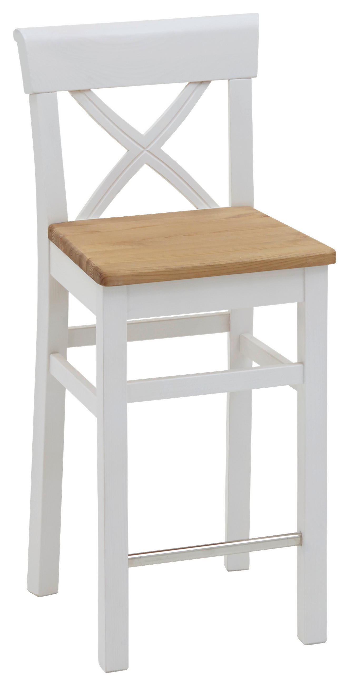 BARHOCKER Weiß, Laugenfarbig Kiefer massiv  - Laugenfarbig/Weiß, ROMANTIK / LANDHAUS, Holz (43,5/96/44cm) - Boxxx