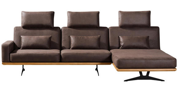 ECKSOFA in Flachgewebe Braun  - Schwarz/Braun, Natur, Textil/Metall (326/170cm) - Valnatura