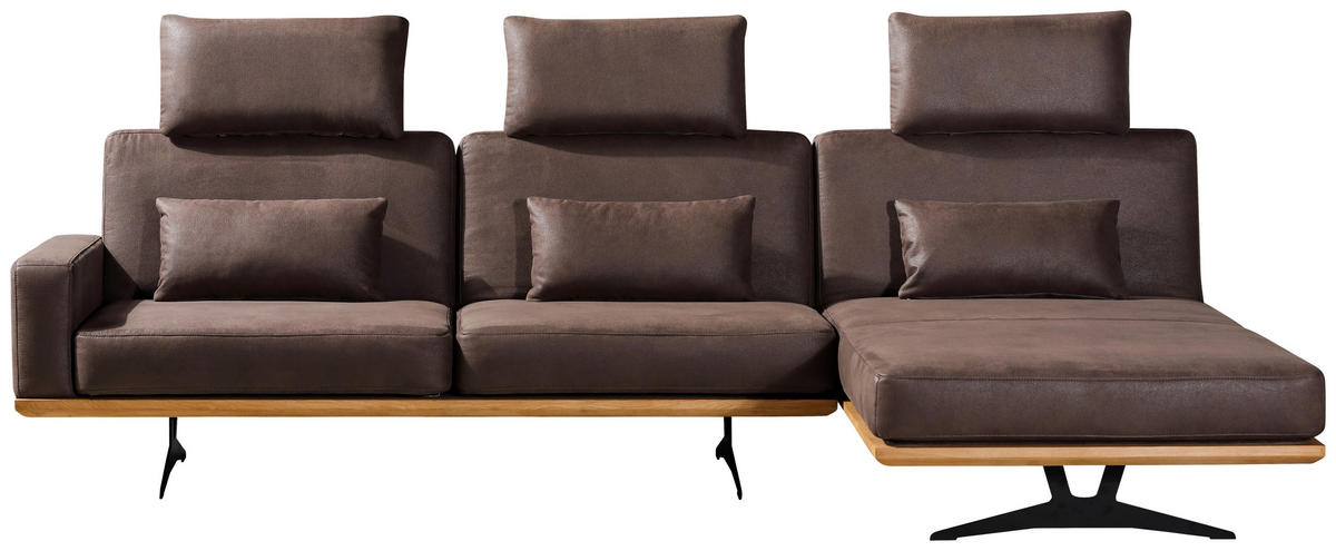 ECKSOFA Braun Flachgewebe  - Schwarz/Braun, Natur, Holz/Textil (326/170cm) - Novel