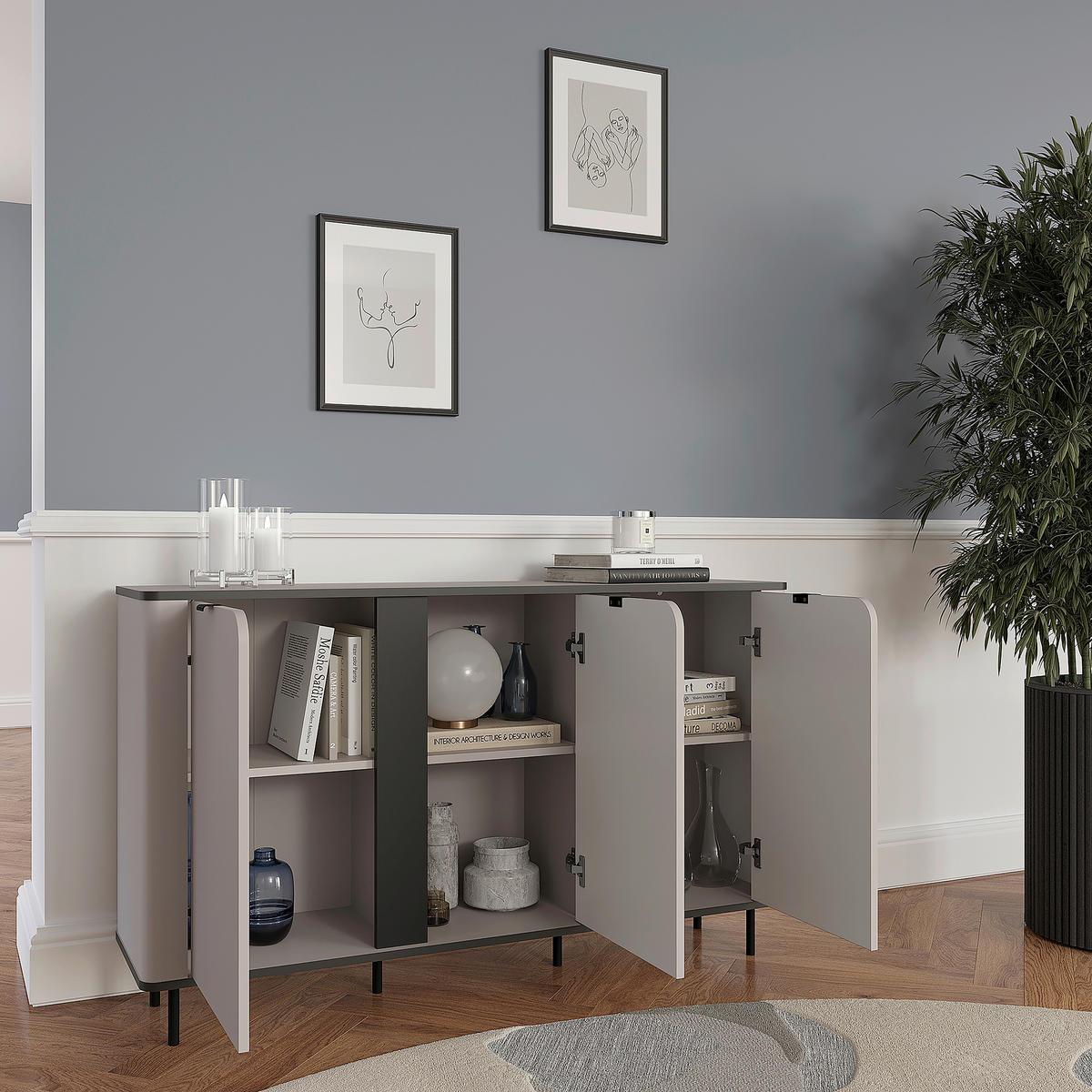 SIDEBOARD  in 136,8/82/35,2 cm  - Kaschmir/Schwarz, MODERN, Holzwerkstoff/Kunststoff (136,8/82/35,2cm) - Carryhome