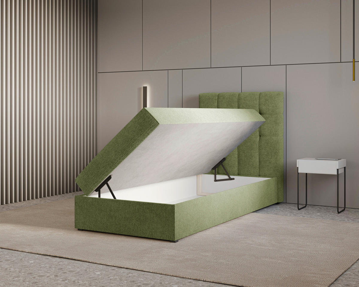 BOXBETT 90/200 cm  in Dunkelgrün  - Dunkelgrün/Schwarz, MODERN, Holz/Kunststoff (90/200cm) - Livetastic