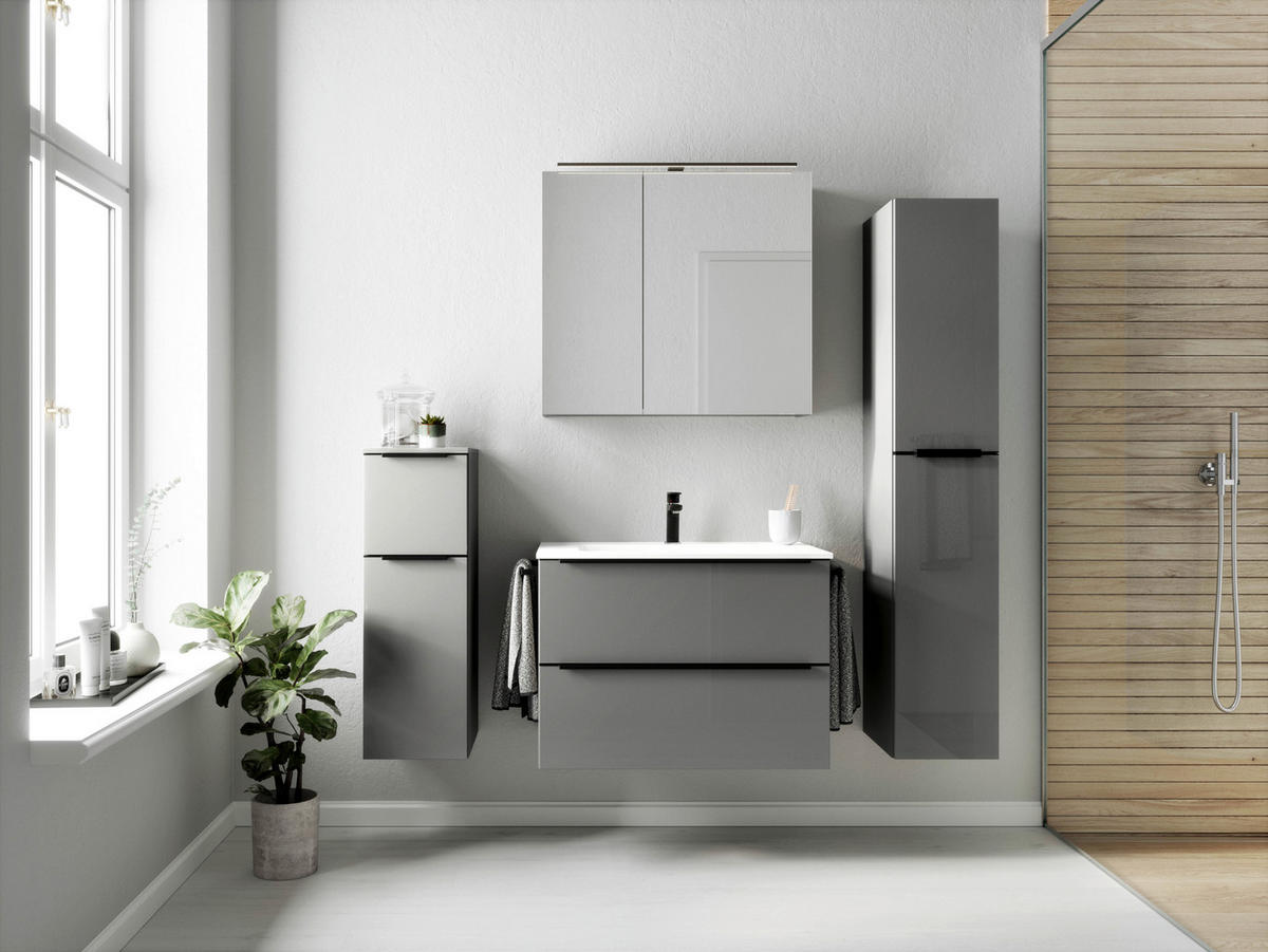 BADEZIMMER 5-teilig  in 141 cm  - Schieferfarben/Schwarz, MODERN, Holzwerkstoff/Stein (141cm) - Nobilia