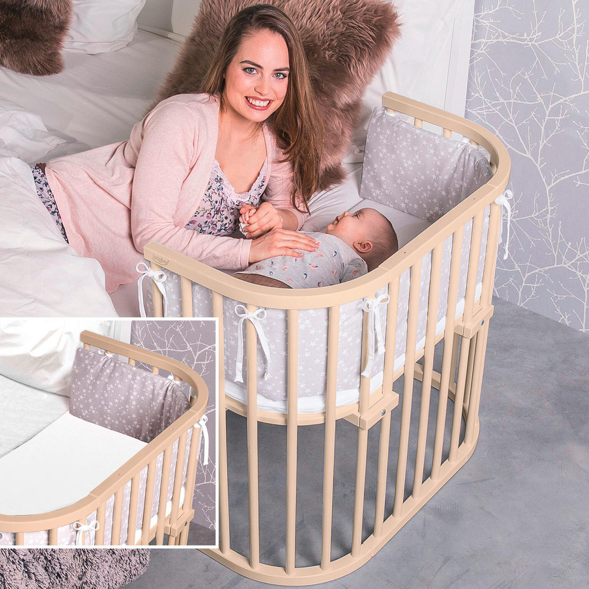 BEISTELLBETT 96/54/79 cm  - Beige, Basics, Holz (96/54/79cm) - Babybay