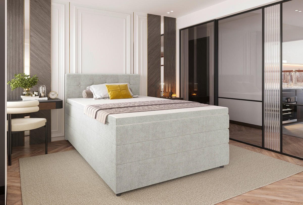 BOXSPRINGBETT 120/200 cm  in Creme  - Creme/Schwarz, KONVENTIONELL, Kunststoff/Textil (120/200cm) - Carryhome