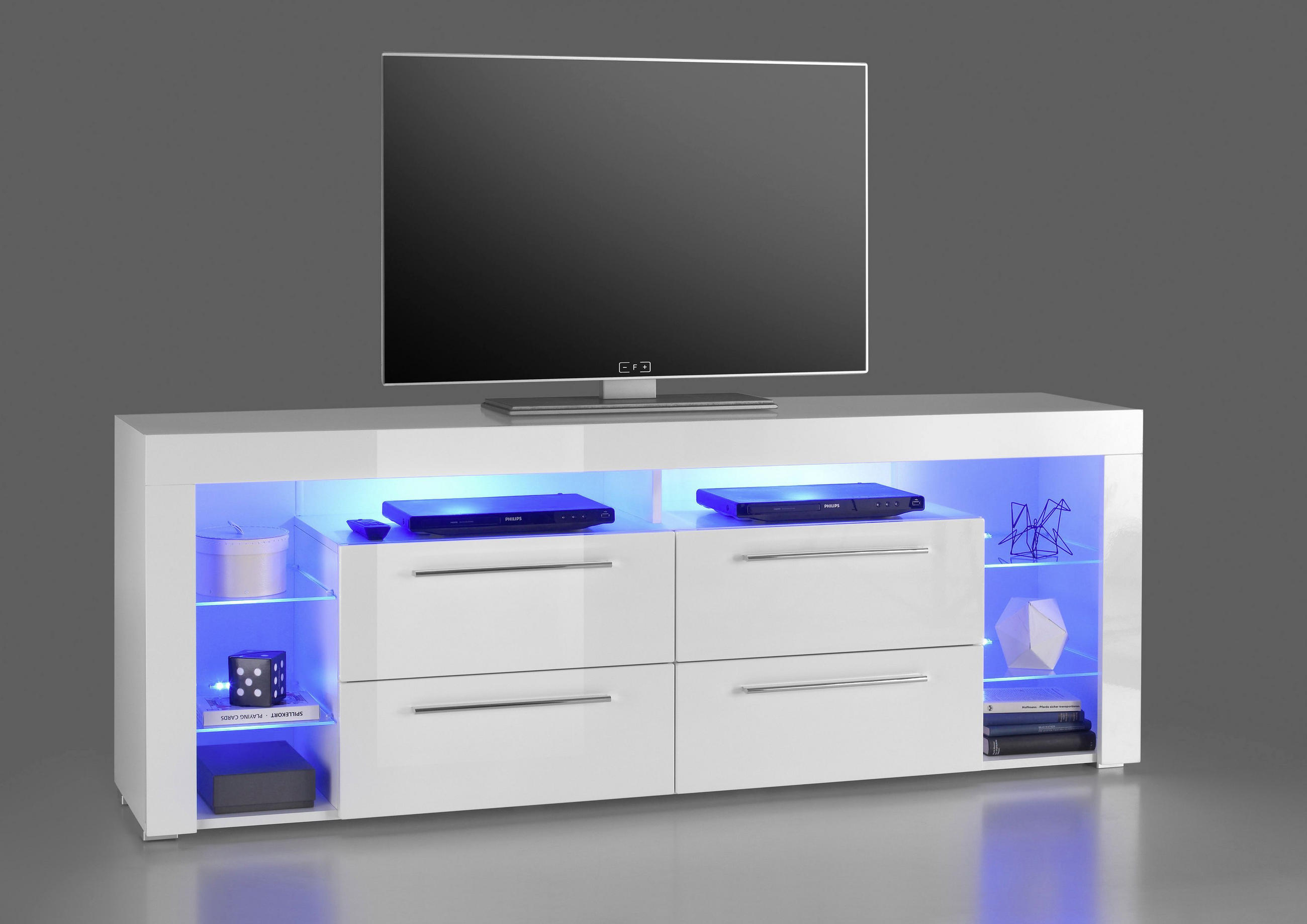 TV-ELEMENT 179/67/44 cm  - Weiss/Alufarben, Design, Glas/Holzwerkstoff (179/67/44cm) - MID.YOU