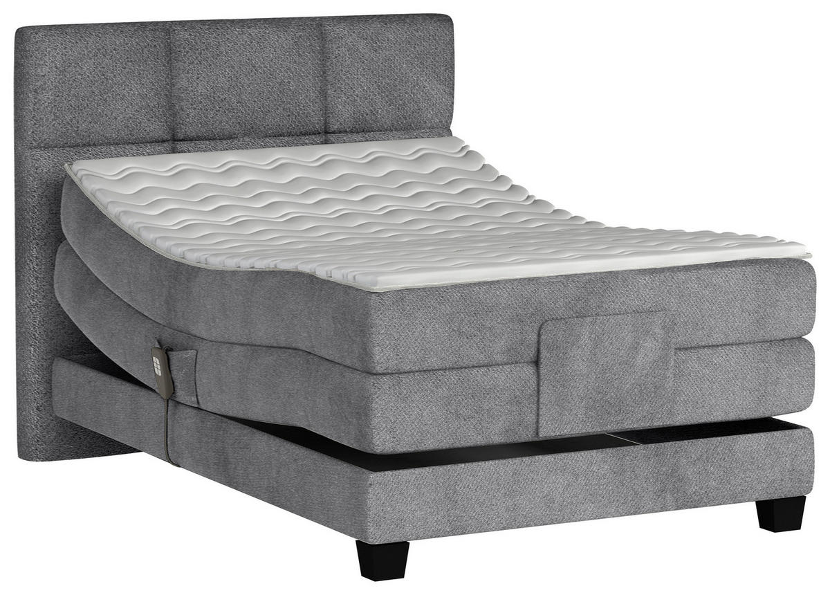 BOXSPRINGBETT 120/200 cm,  in Anthrazit, Matratze, Topper, motorische Verstellbarkeit, Fernbedienung, H2 = mittel  - Anthrazit/Schwarz, KONVENTIONELL, Holz/Kunststoff (120/200cm) - Chameo