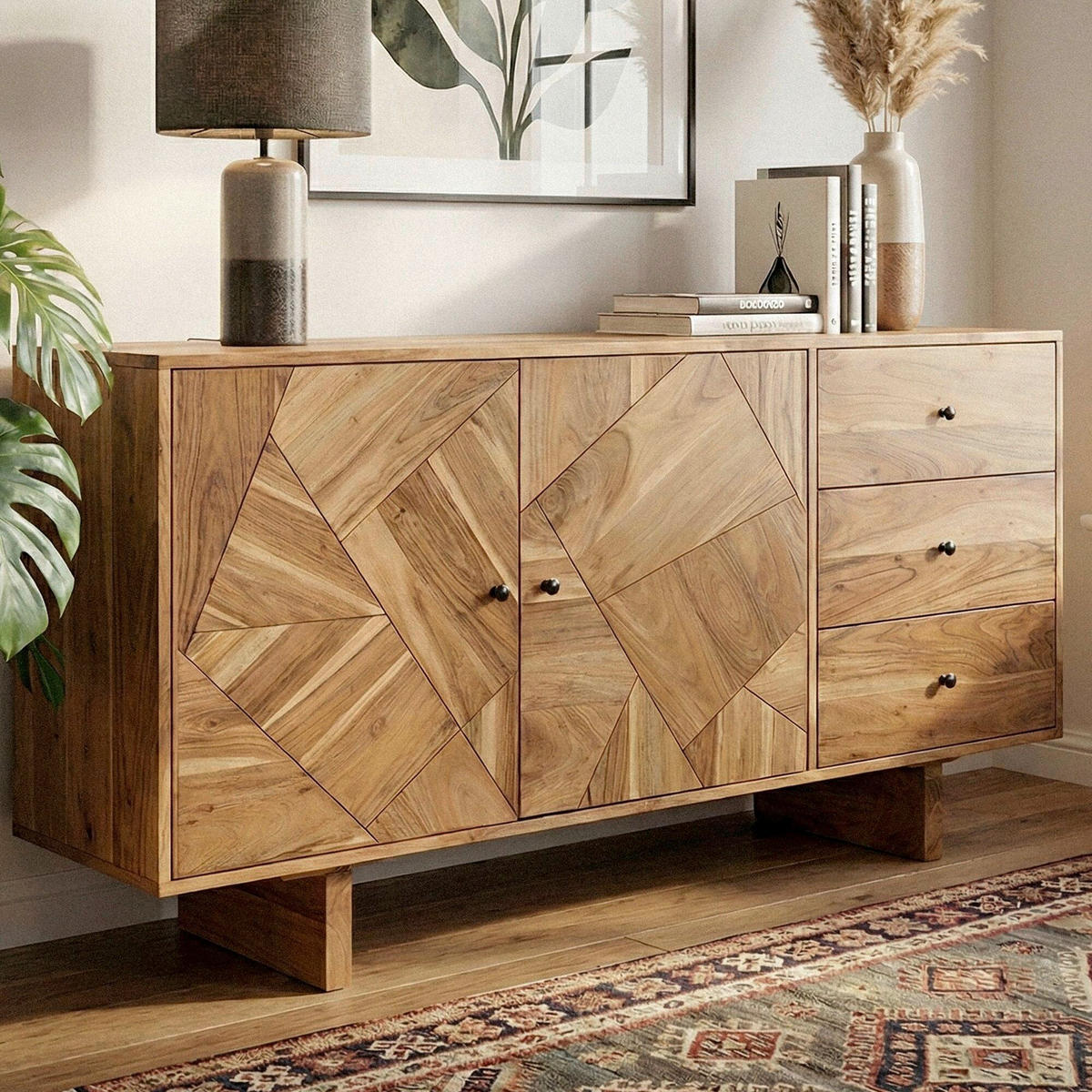 ŠIROKÁ KOMODA, akácie, barvy akácie, 150/75/45 cm - černá/barvy akácie, Design, kov/dřevo (150/75/45cm) - Livetastic