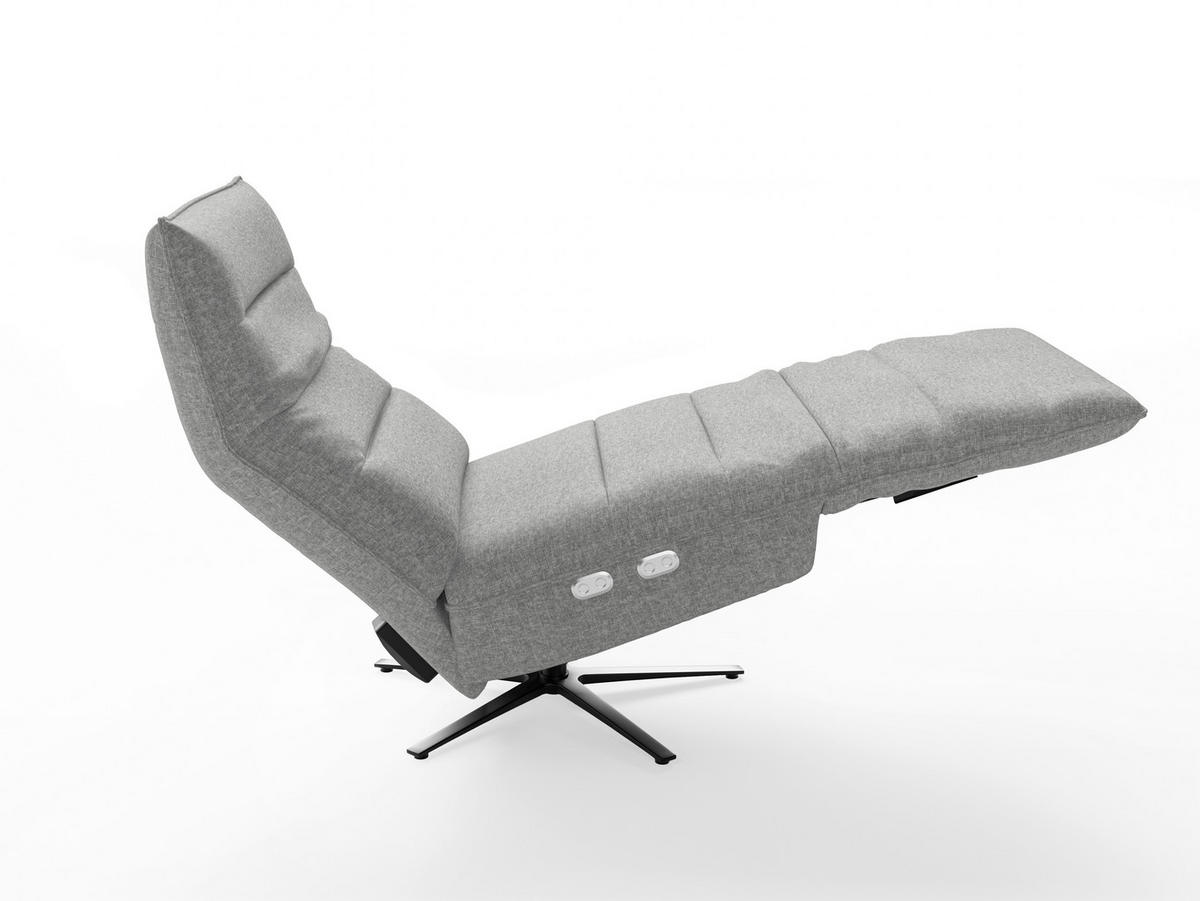 RELAXSESSEL EVE E Chenille Kopfteilverstellung, Rücken echt    - Schwarz/Grau, Basics, Textil/Metall (80/109/98cm) - Sit & More