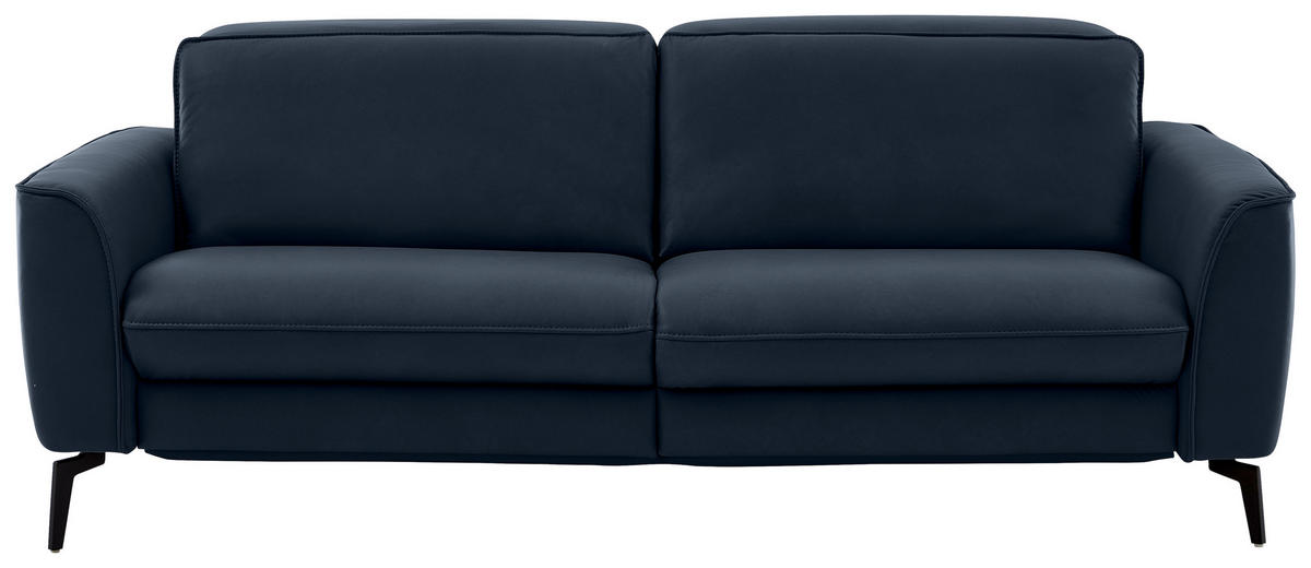 3-SITZER-SOFA in Echtleder Dunkelblau  - Schwarz/Dunkelblau, Natur, Leder/Metall (222/81/110cm) - Valdera
