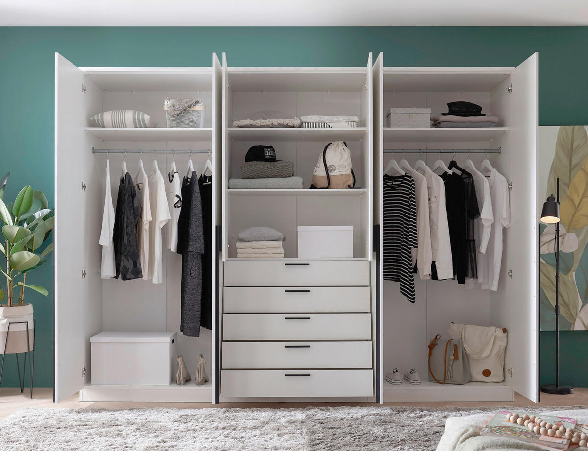 KLEIDERSCHRANK 270/210/52 cm 6-türig Weiß  - Schwarz/Weiß, KONVENTIONELL, Holzwerkstoff/Kunststoff (270/210/52cm) - Boxxx