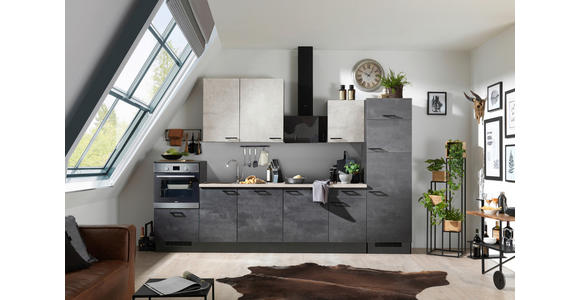 KÜCHENLEERBLOCK 340 cm in Graphitfarben - Schwarz/Graphitfarben, Design, Holzwerkstoff/Metall (340cm) - Xora