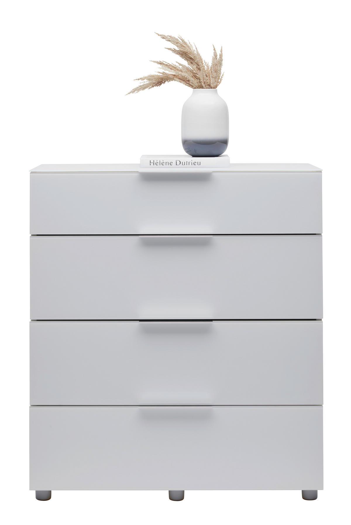 KOMODA, vysoce lesklá bílá, 90/101/40 cm - šedá/barvy chromu, Basics, kov/kompozitní dřevo (90/101/40cm) - Voleo