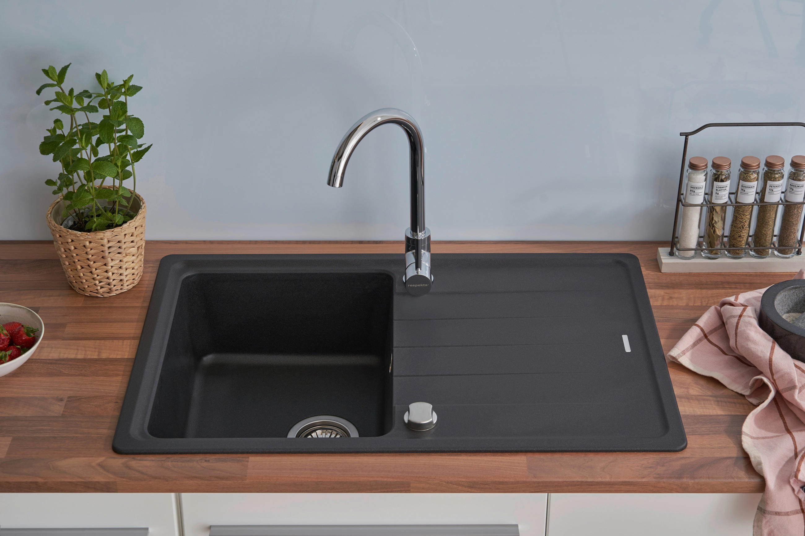 SPÜLE 1725COLUMBIA78X50S  - Schwarz, Trend, Stein (78/18,5/50cm) - Respekta