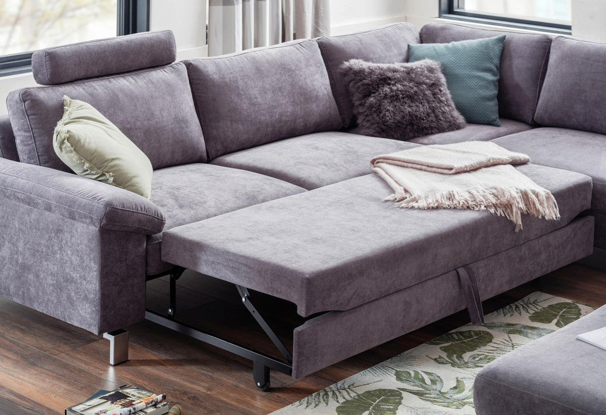 ECKSOFA in Velours Dunkelgrau  - Chromfarben/Dunkelgrau, Design, Textil/Metall (200/281cm) - Pure Home Lifestyle
