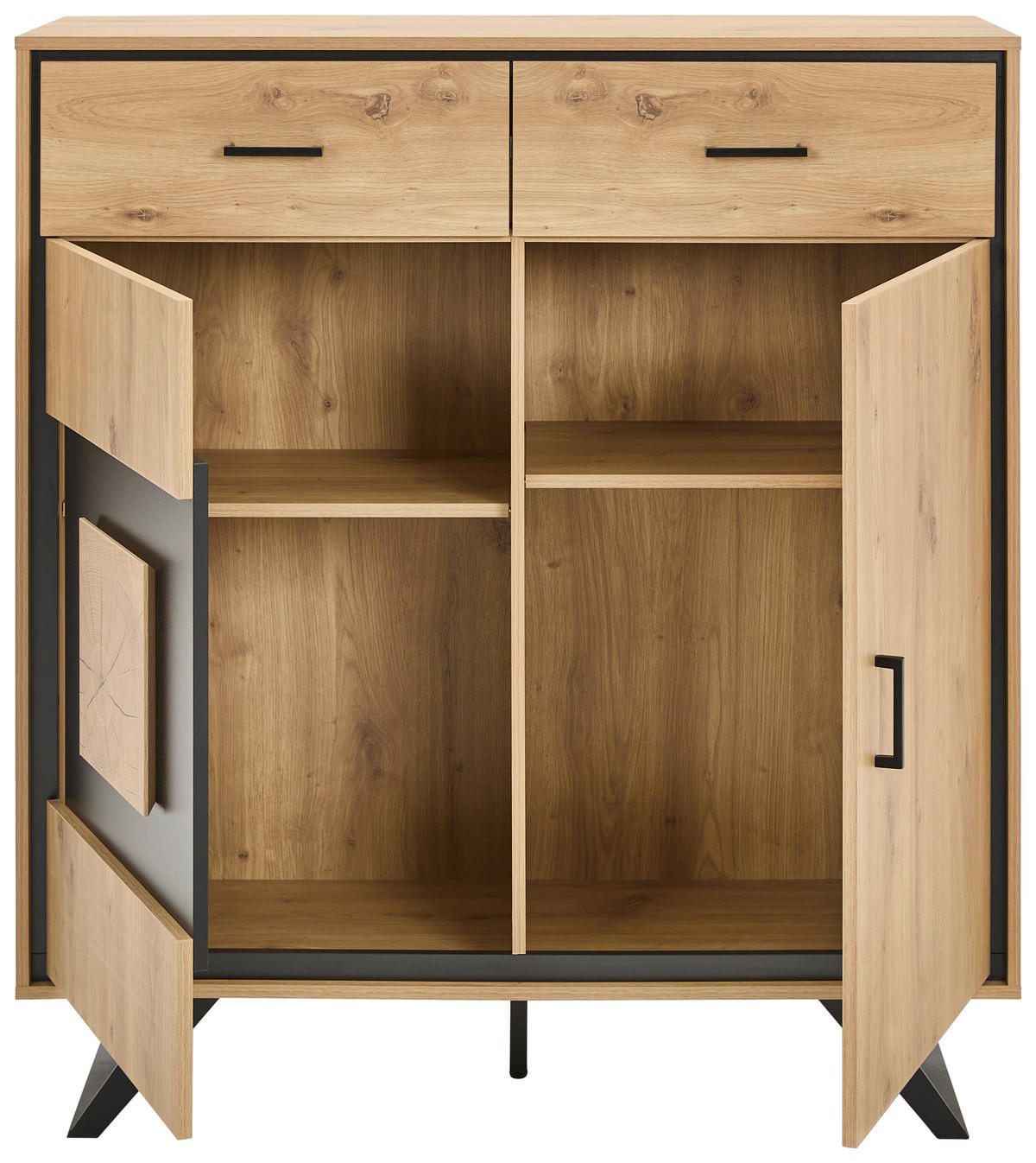 HIGHBOARD  110/121/40 cm 2 Schublade(n)  - Eichefarben/Schwarz, Lifestyle, Holzwerkstoff/Metall (110/121/40cm) - Xora
