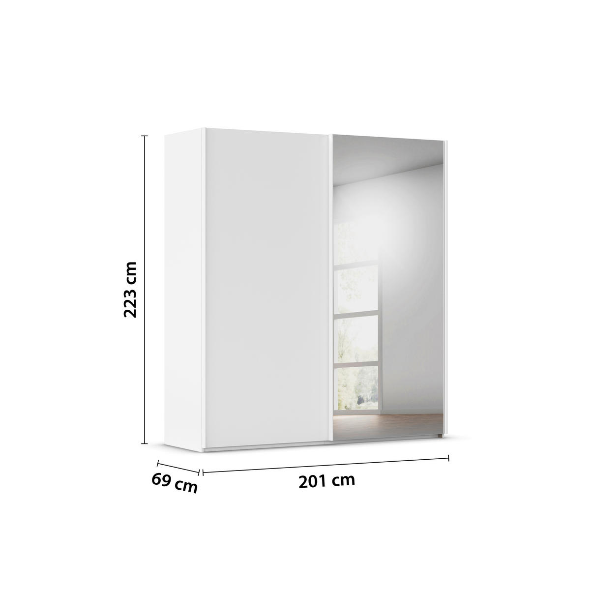 SCHWEBETÜRENSCHRANK 201/223/69 cm,  in Weiß, 2 Tür(en)  - Weiß, Basics, Glas/Holzwerkstoff (201/223/69cm) - Rauch Möbel