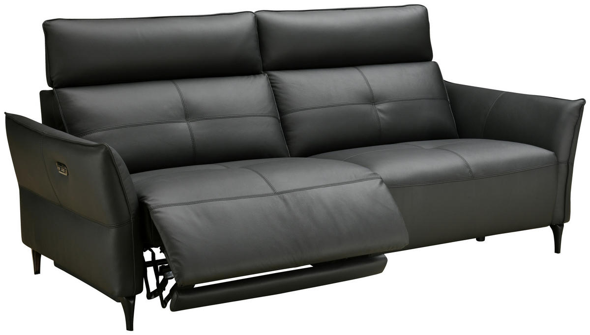 2-SITZER-SOFA Schwarz Echtleder  - Schwarz, Design, Leder/Metall (191/98/101cm) - Novel